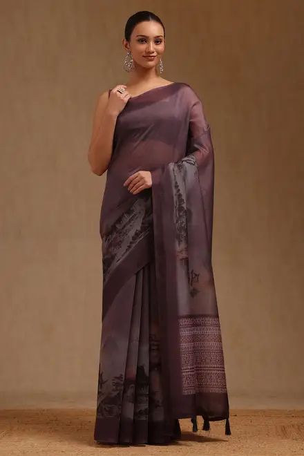 Purple Chanderi Digital Print Saree